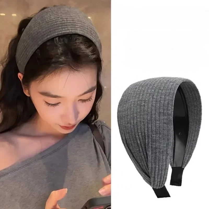 Soft Wide Knitting Cotton Hairbands for Women Girls Korean Neutral Solid Turban with Teeth Head Band Headwear