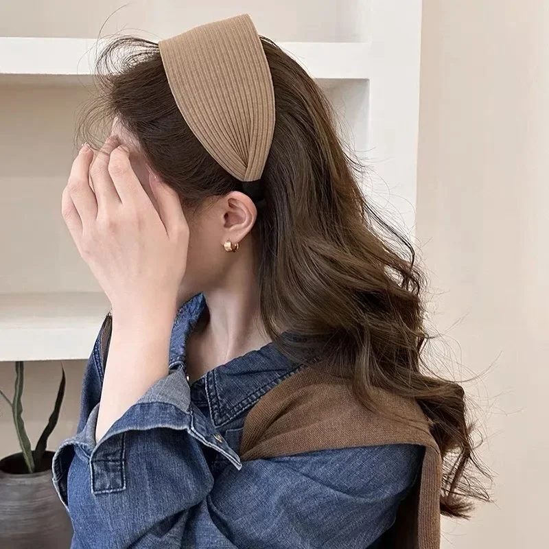 Soft Wide Knitting Cotton Hairbands for Women Girls Korean Neutral Solid Turban with Teeth Head Band Headwear