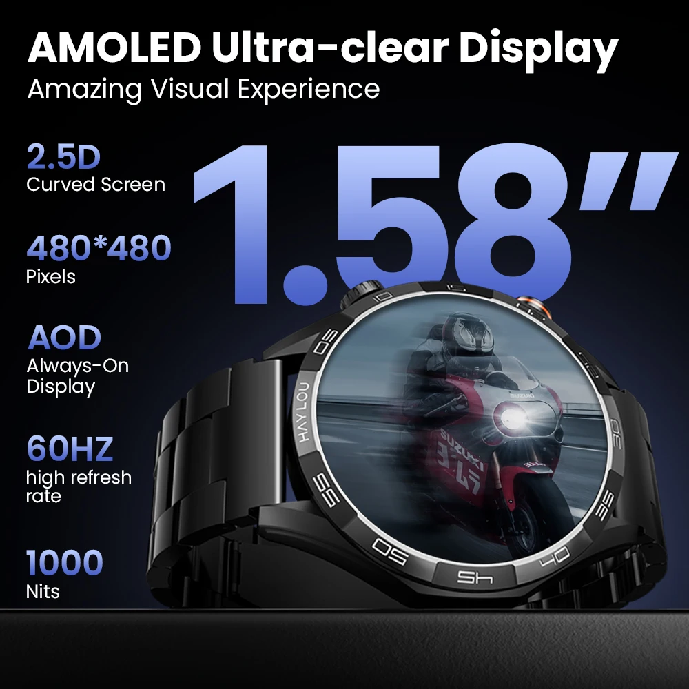 Solar 5 Voice Calling Smartwatch 1.58” AMOLED Display 60Hz Smart Watch 24H Health Monitoring Sports Smartwatch for Men