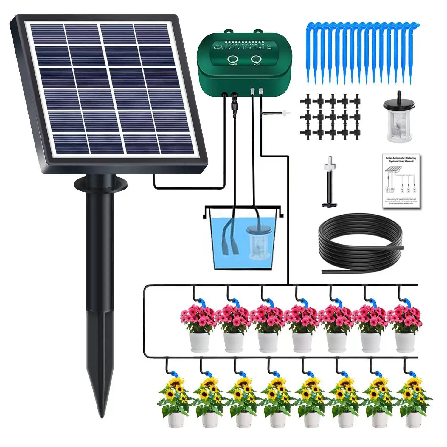 Solar Automatic Drip Irrigation Kit With Built-in 1800MAH Battery, For Potted Plants, DIY Watering Device For Potted Solar Automatic Drip Irrigation Kit With Built-in 1800MAH Battery, For Potted Plants, DIY Watering Device For Potted