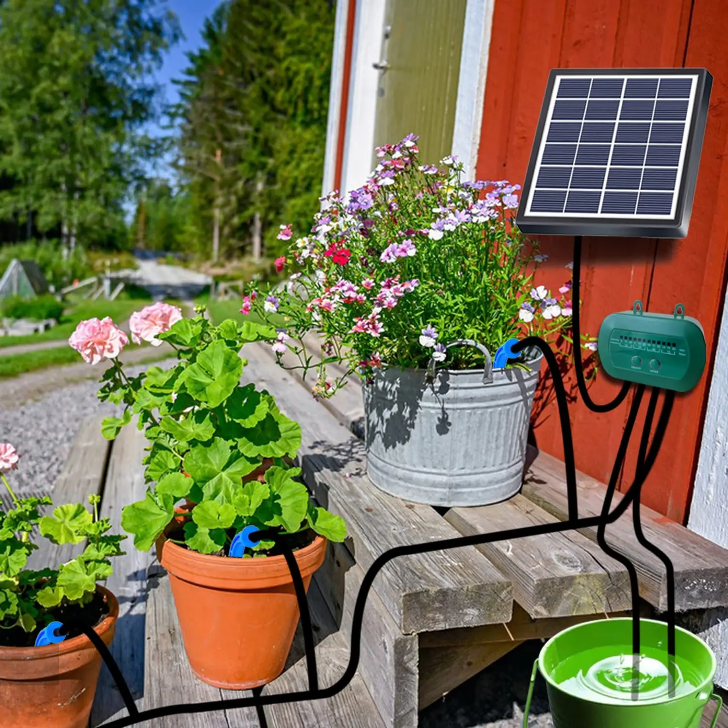 Solar Automatic Drip Irrigation Kit With Built-in 1800MAH Battery, For Potted Plants, DIY Watering Device For Potted