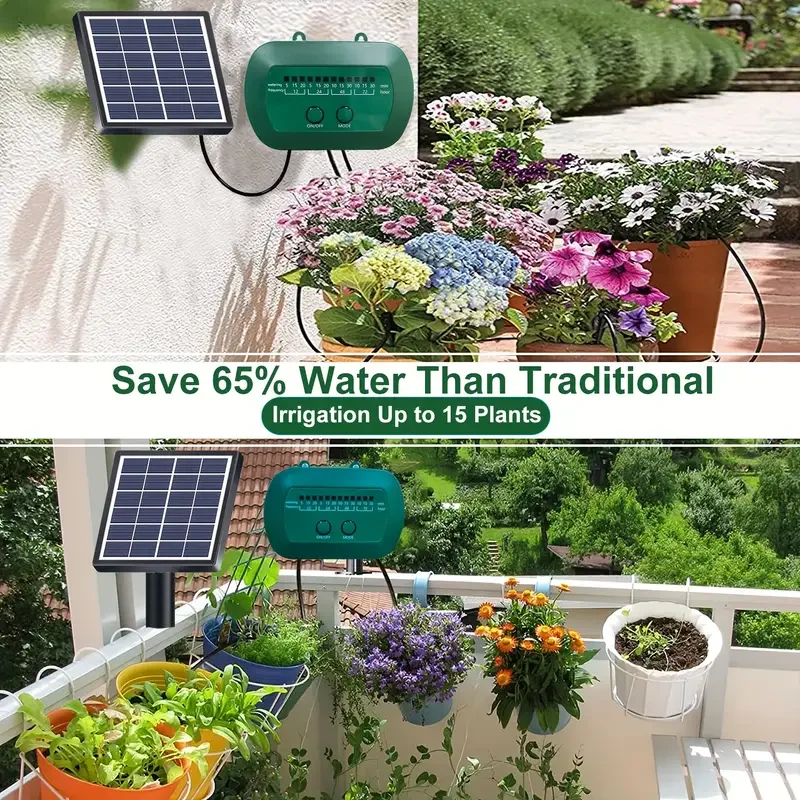Solar Automatic Drip Irrigation Kit With Built-in 1800MAH Battery, For Potted Plants, DIY Watering Device For Potted