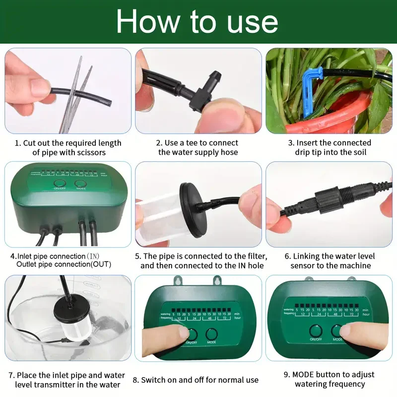 Solar Automatic Drip Irrigation Kit With Built-in 1800MAH Battery, For Potted Plants, DIY Watering Device For Potted