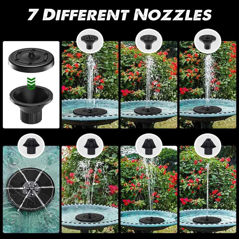 Solar Fountain Pump for Bird Bath with Lights,3.5W Solar Water Fountain with 2200 mAh Battery,6 Nozzles for Solar Fountain Pump for Bird Bath with Lights,3.5W Solar Water Fountain with 2200 mAh Battery,6 Nozzles for