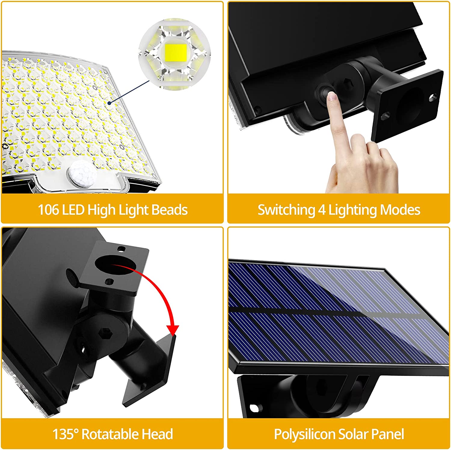 Solar Light Outdoor 106 LED Super Bright Motion Sensor Solar Strong Power LED Garden Wall Lamp IP65 Waterproof 4 Solar Light Outdoor 106 LED Super Bright Motion Sensor Solar Strong Power LED Garden Wall Lamp IP65 Waterproof 4