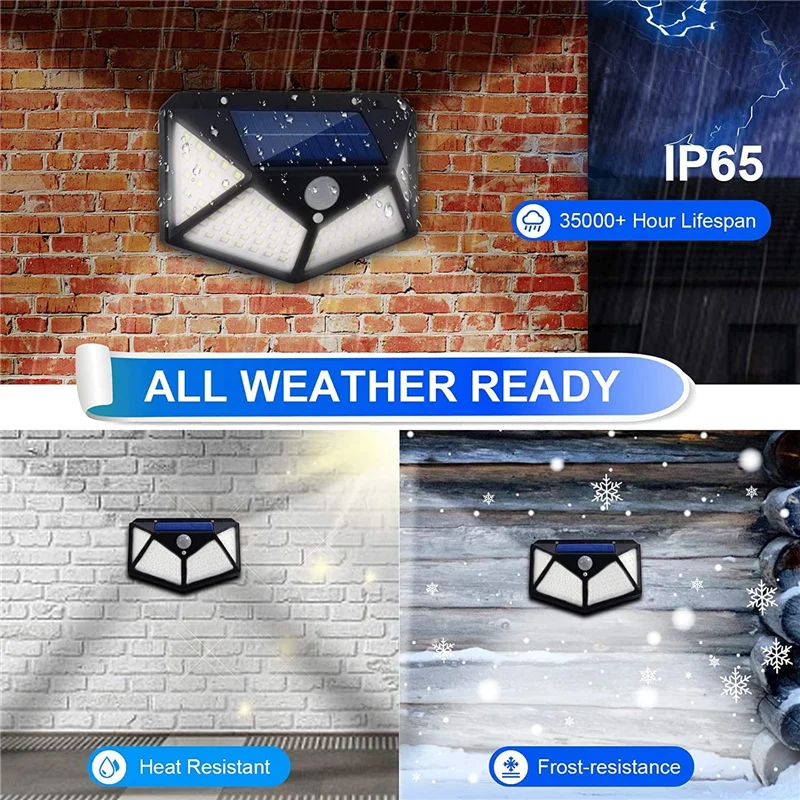 Solar Lights Outdoor 100LED Wall Lamp Motion Sensor Security Lights 270° Lighting Angle Bright for Backyard Garden Patio