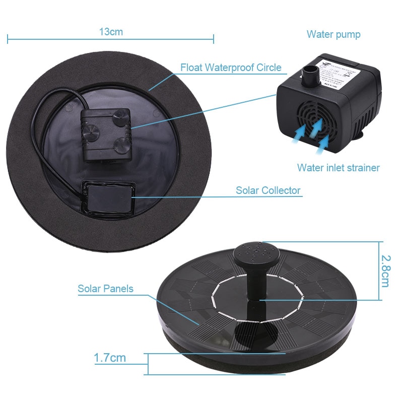 Solar Pond Fountain Birdbath Water Pump