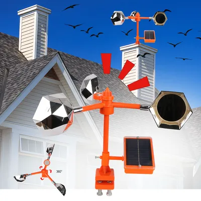 Solar Reflective Bird Repeller Voice Bird Repellent Driving Device for Outdoor Garden 360° Wind Power Ultrasonic Birds