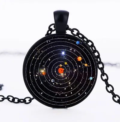 Solar System Planet Galaxy Cabochon Glass Cosmic Pattern Pendant Necklace Chain Man Women Necklace Classic Jewelry