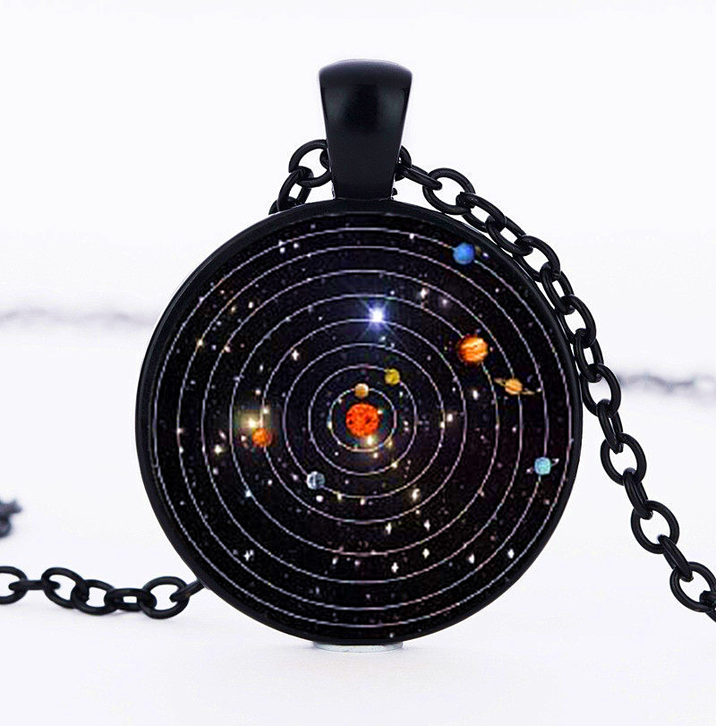 Solar System Planet Galaxy Cabochon Glass Cosmic Pattern Pendant Necklace Chain Man Women Necklace Classic Jewelry