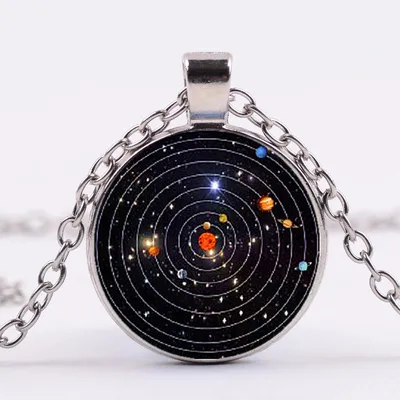 Solar System Planet Galaxy Cabochon Glass Cosmic Pattern Pendant Necklace Chain Man Women Necklace Classic Jewelry