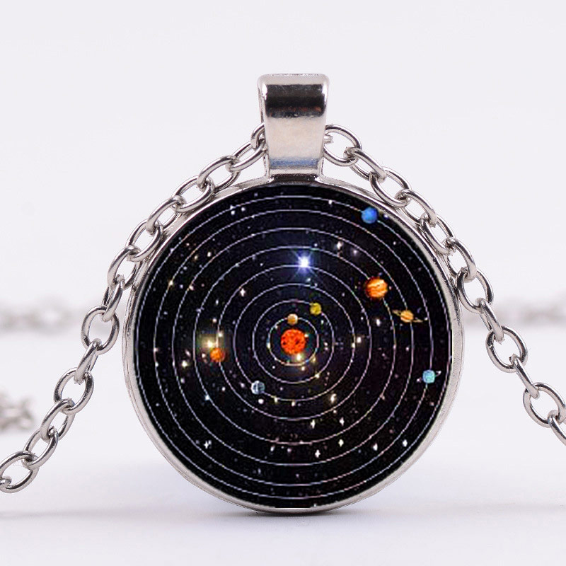 Solar System Planet Galaxy Cabochon Glass Cosmic Pattern Pendant Necklace Chain Man Women Necklace Classic Jewelry