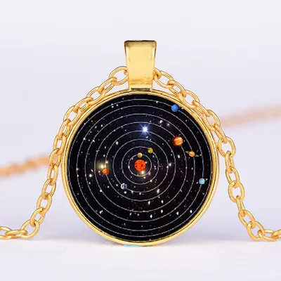 Solar System Planet Galaxy Cabochon Glass Cosmic Pattern Pendant Necklace Chain Man Women Necklace Classic Jewelry