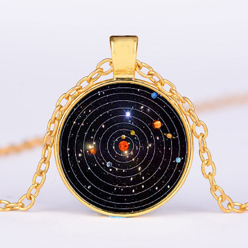 Solar System Planet Galaxy Cabochon Glass Cosmic Pattern Pendant Necklace Chain Man Women Necklace Classic Jewelry
