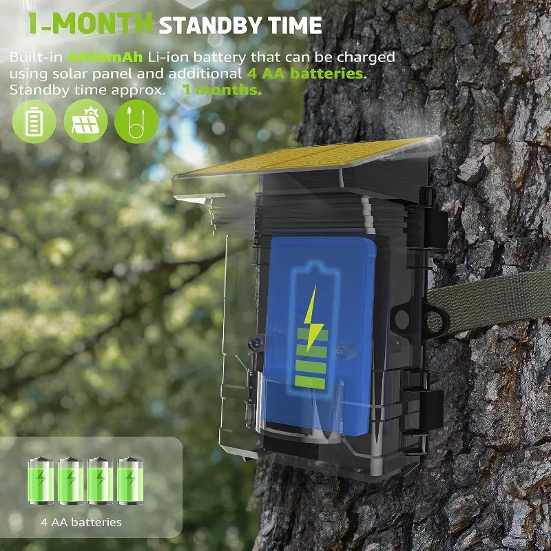 Solar Wildlife 50MP 4K Video Trail Camera Night Vision 0.3s Motion Activated Waterproof Garden Camera Outdoor Hunting Solar Wildlife 50MP 4K Video Trail Camera Night Vision 0.3s Motion Activated Waterproof Garden Camera Outdoor Hunting