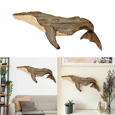 Solid Carving Wooden Whale Wall Decor