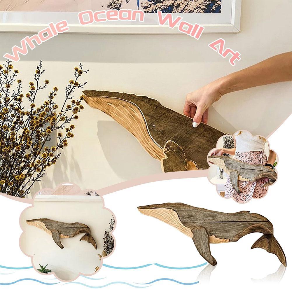 Solid Carving Wooden Whale Wall Decor