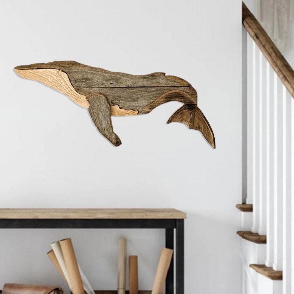Solid Carving Wooden Whale Wall Decor