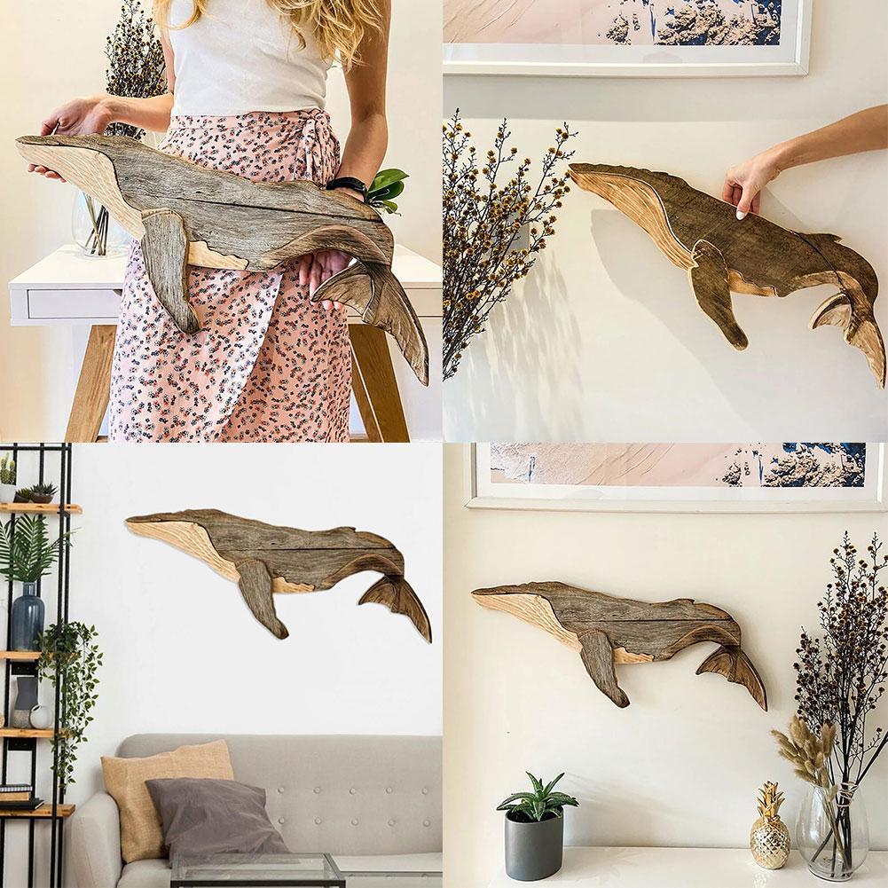 Solid Carving Wooden Whale Wall Decor