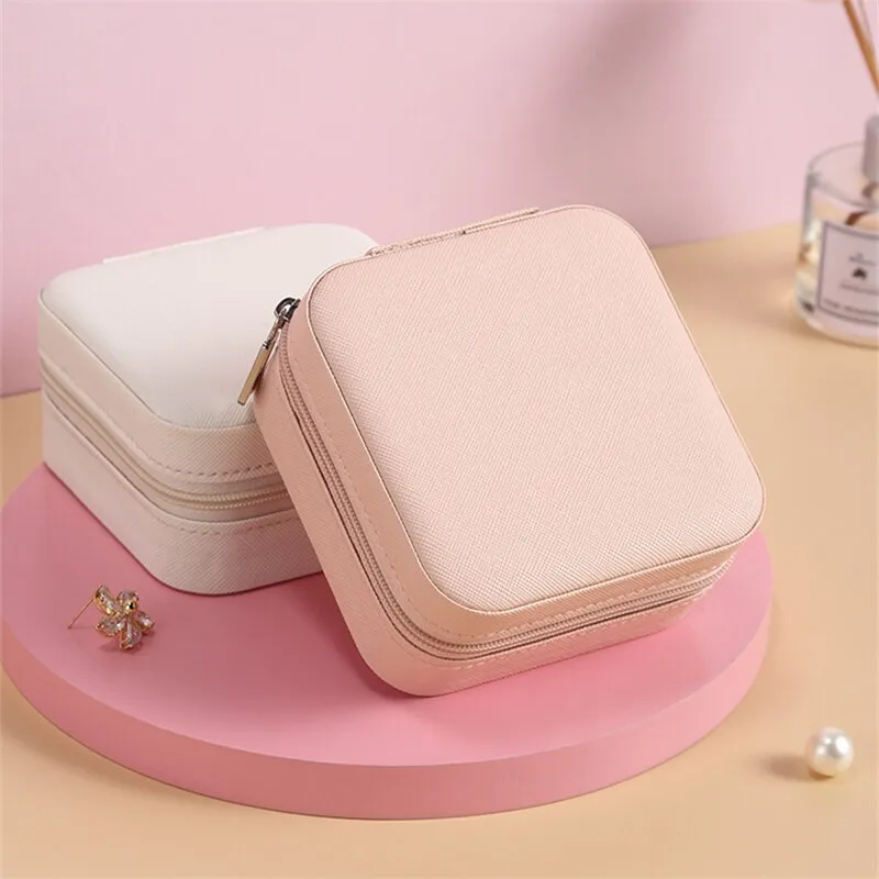 Solid Color Jewelry Organizer Leather Square Small Round Box Ring Earrings Portable Travel Jewelry Storage Bag Solid Color Jewelry Organizer Leather Square Small Round Box Ring Earrings Portable Travel Jewelry Storage Bag