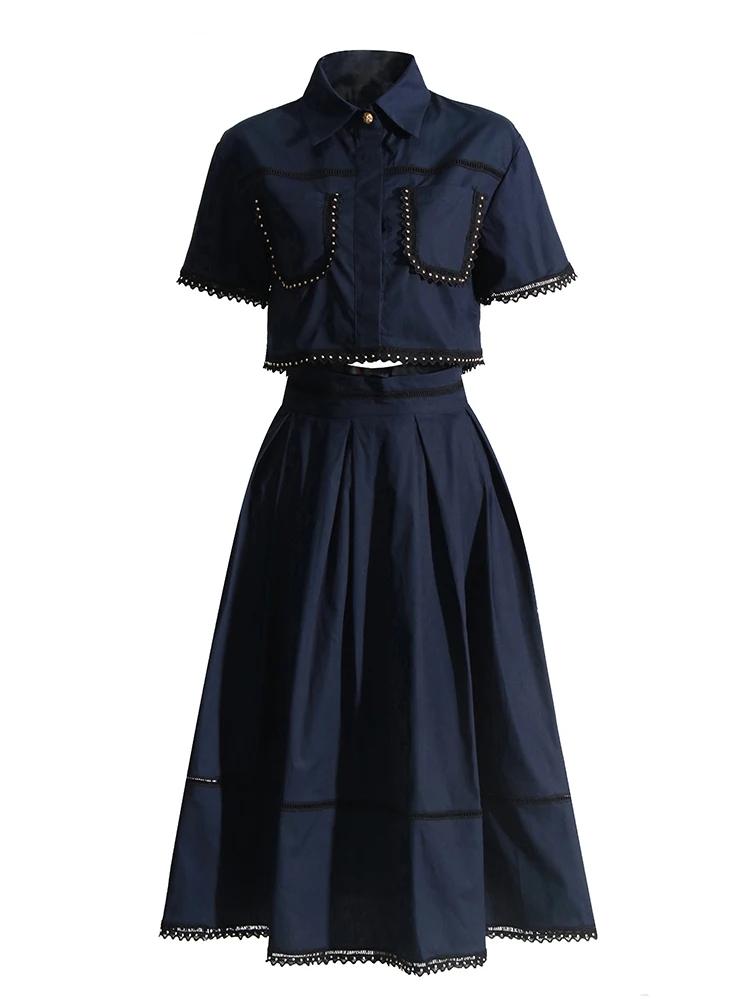Solid Summer Two Piece Sets For Women Lapel Short Sleeve Tops High Waist A Line Skirt Slim Set Female Fashion New Solid Summer Two Piece Sets For Women Lapel Short Sleeve Tops High Waist A Line Skirt Slim Set Female Fashion New