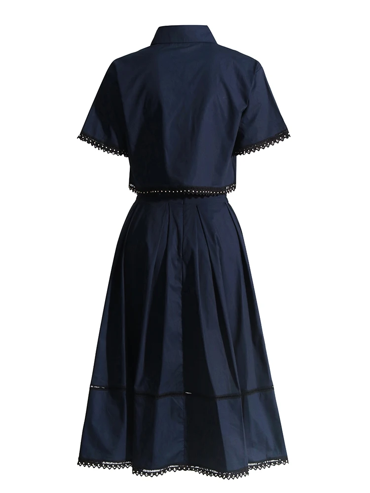 Solid Summer Two Piece Sets For Women Lapel Short Sleeve Tops High Waist A Line Skirt Slim Set Female Fashion New