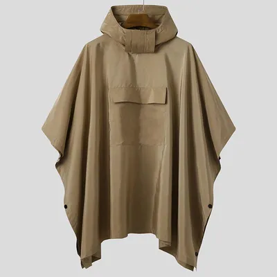 Solid Trench Quick Dry Hooded Loose Ponchos Pockets Casual Outdoor Cloak Irregular Coats Not Raincoats