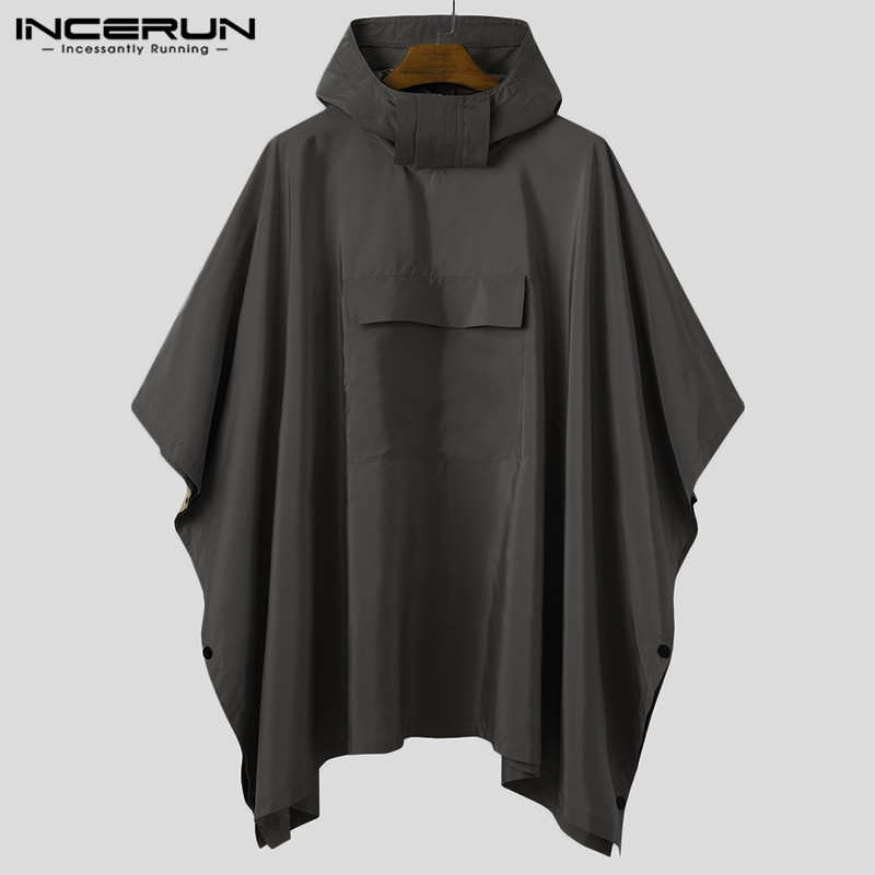 Solid Trench Quick Dry Hooded Loose Ponchos Pockets Casual Outdoor Cloak Irregular Coats Not Raincoats