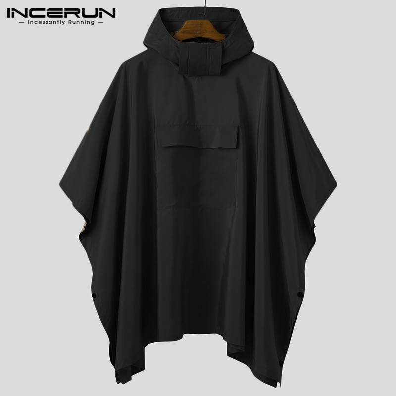 Solid Trench Quick Dry Hooded Loose Ponchos Pockets Casual Outdoor Cloak Irregular Coats Not Raincoats