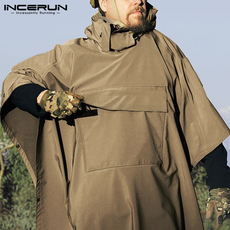 Solid Trench Quick Dry Hooded Loose Ponchos Pockets Casual Outdoor Cloak Irregular Coats Not Raincoats