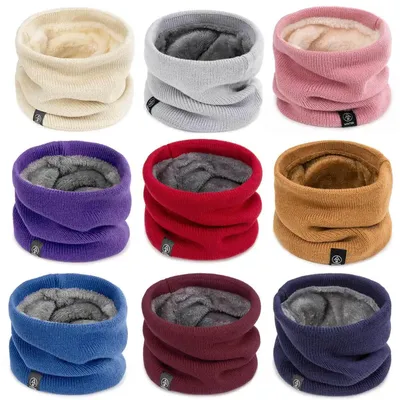 Solid Winter Plush Muffler Woolen Knitting for Women Fleece Ring Bandana Scarf Neck Warmer Buff Thick Cashmere Headband