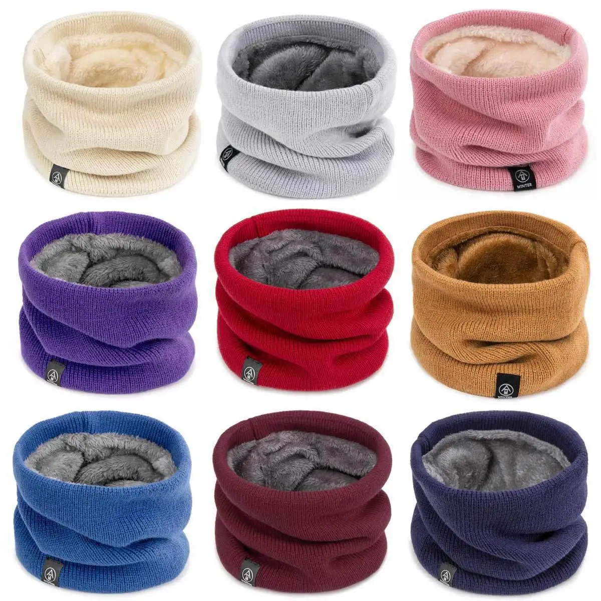 Solid Winter Plush Muffler Woolen Knitting for Women Fleece Ring Bandana Scarf Neck Warmer Buff Thick Cashmere Headband
