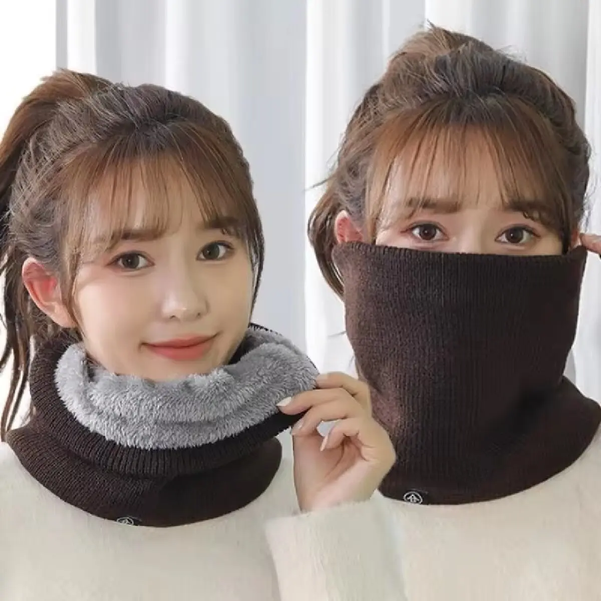Solid Winter Plush Muffler Woolen Knitting for Women Fleece Ring Bandana Scarf Neck Warmer Buff Thick Cashmere Headband