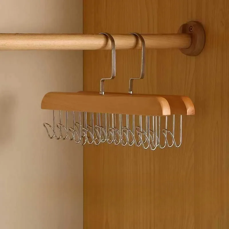 Solid Wood Clothes Drying Rack 8 Hooks Multi Purpose Clothes And Pants Hooks Portable Home Apartment Clothes Hanger