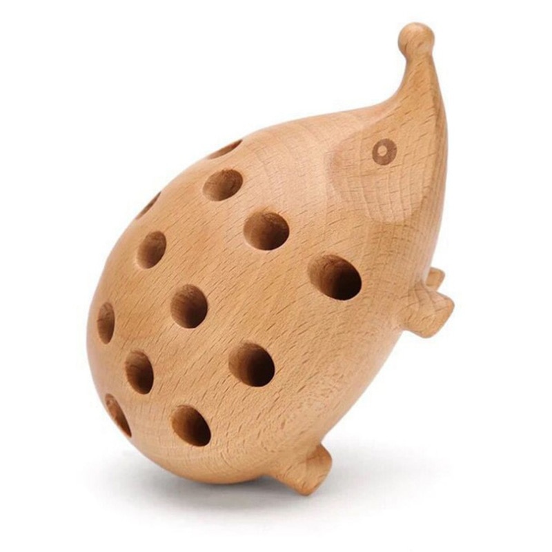Solid Wood Hedgehog Pen Holder with Colorful Pencils Solid Wood Hedgehog Pen Holder with Colorful Pencils