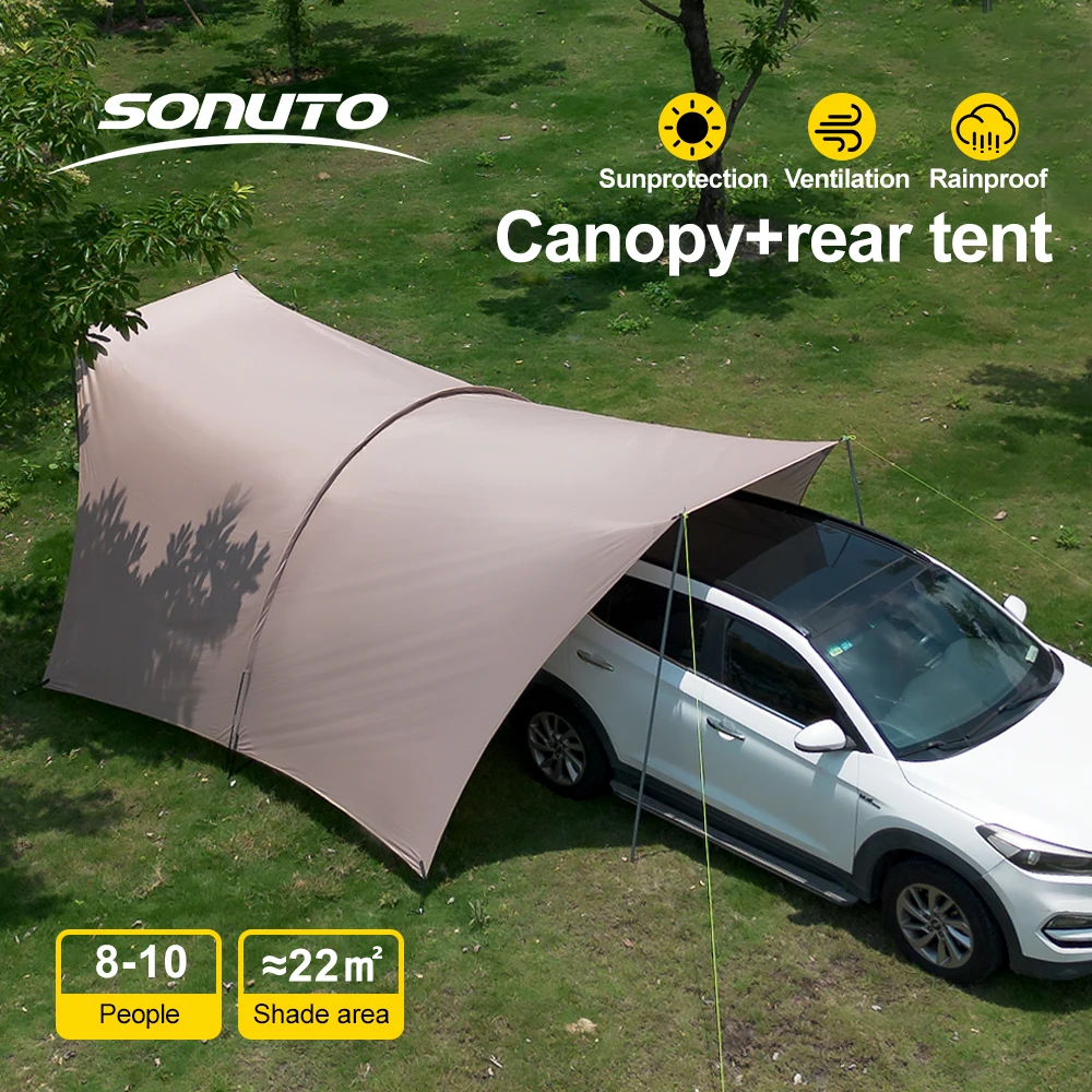 Sonuto 8-14P Car Awning Tent 210D Waterproof Windproof UV Sun Shelter Anti-Mosquito Beach Camping Tent Portable for