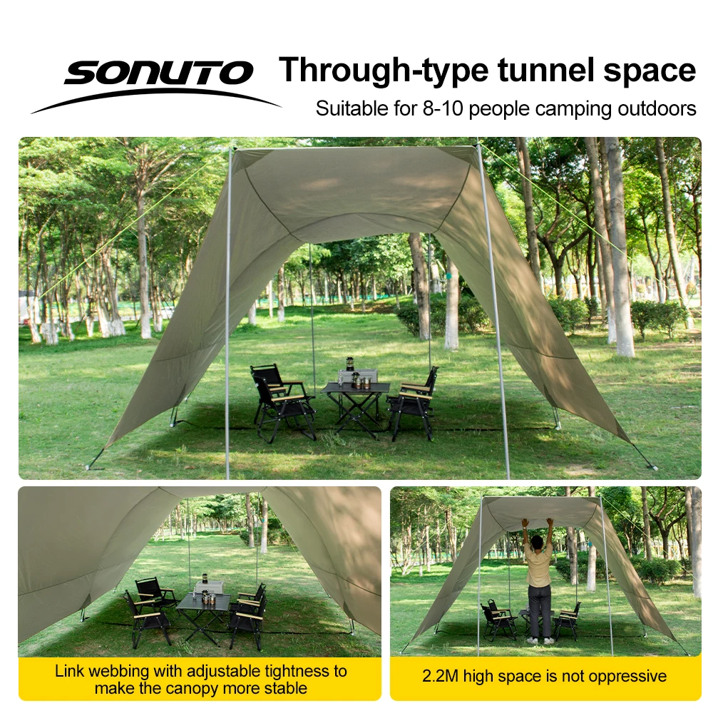 Sonuto 8-14P Car Awning Tent 210D Waterproof Windproof UV Sun Shelter Anti-Mosquito Beach Camping Tent Portable for