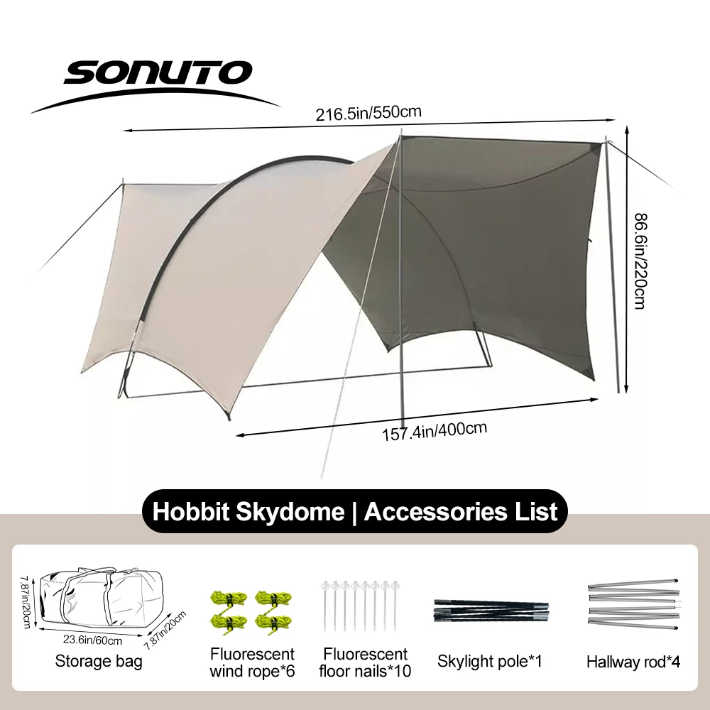 Sonuto 8-14P Car Awning Tent 210D Waterproof Windproof UV Sun Shelter Anti-Mosquito Beach Camping Tent Portable for