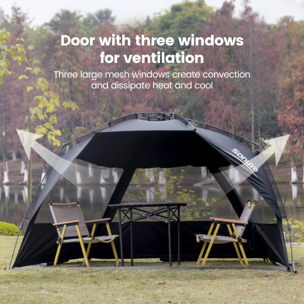 Sonuto Outdoor 3-4P One-Touch Camping Tent Quick Automatic Opening Beach Fishing Tent Family Travel Picnic Park Anti-UV