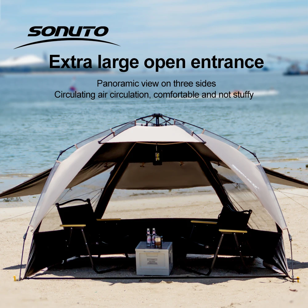 Sonuto Outdoor 3-4P One-Touch Camping Tent Quick Automatic Opening Beach Fishing Tent Family Travel Picnic Park Anti-UV