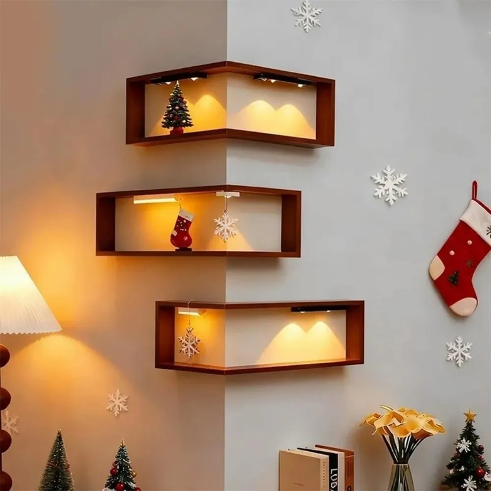 Space Saving 90 Degree Corner Wall Shelf Floating Shelf Suspended Corner Bookshelf Wall Mounted Wooden Display Shelf