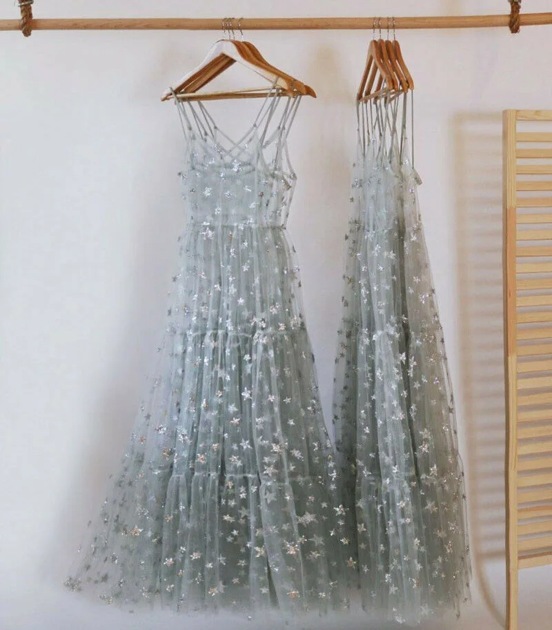 Spaghetti Straps See Through Sparkly Dress