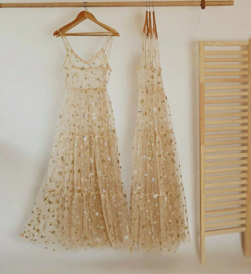 Spaghetti Straps See Through Sparkly Dress