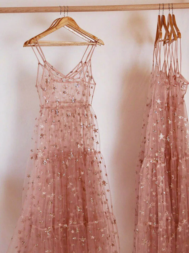 Spaghetti Straps See Through Sparkly Dress