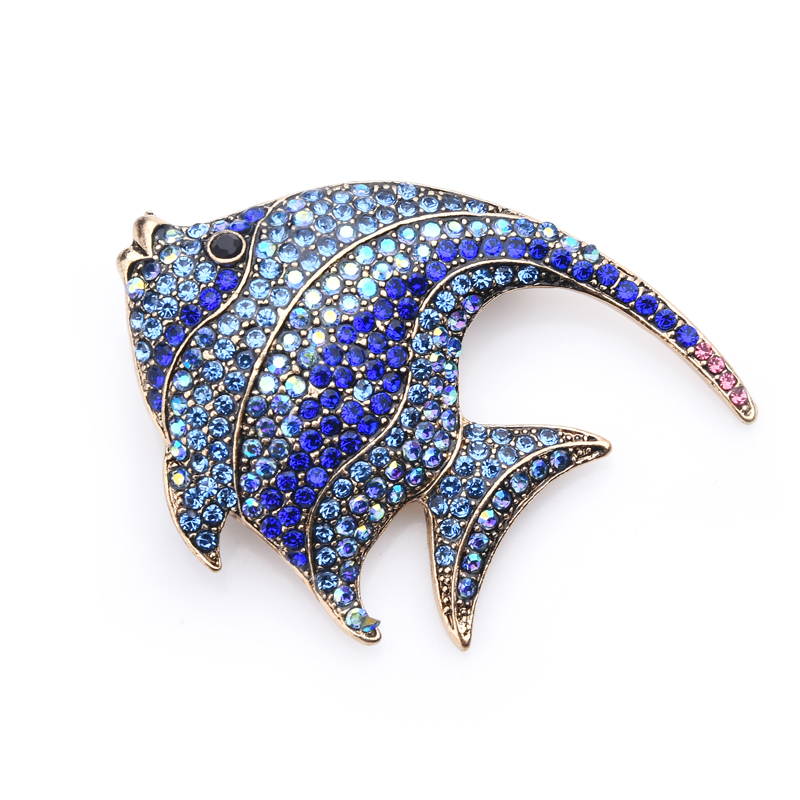 Sparkling Rhinestone Flat Fish Brooch