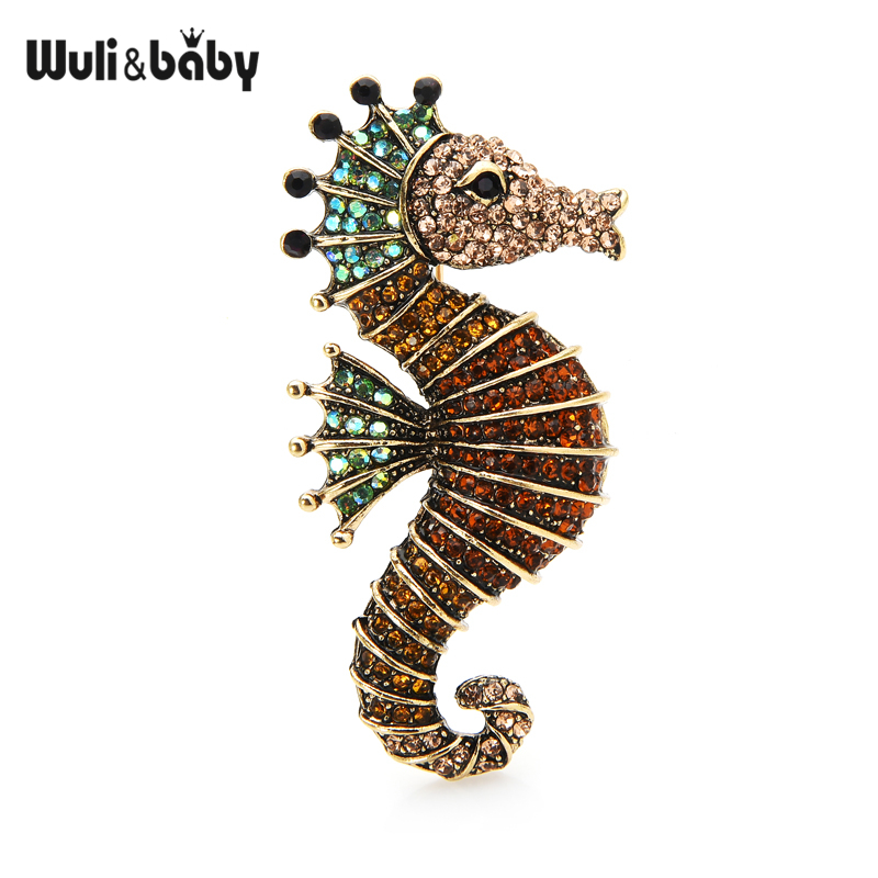 Sparkling Rhinestone Seahorse Brooch