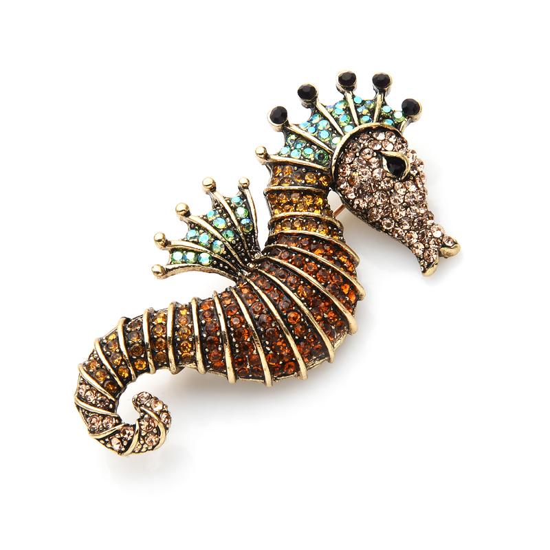 Sparkling Rhinestone Seahorse Brooch