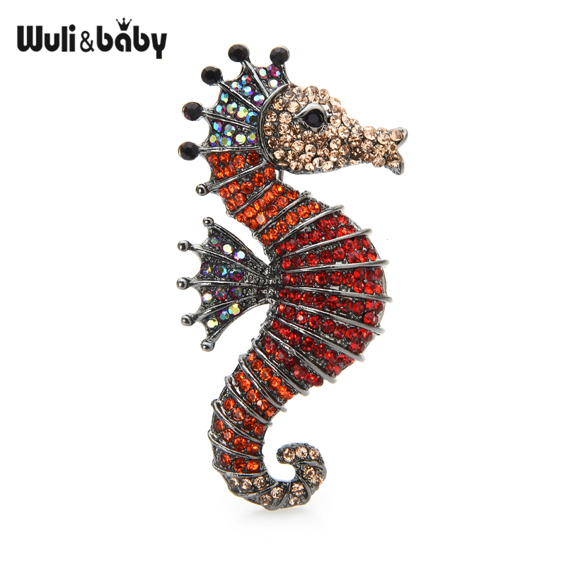 Sparkling Rhinestone Seahorse Brooch