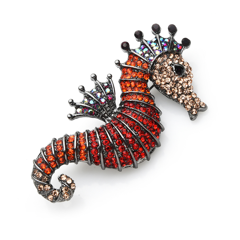 Sparkling Rhinestone Seahorse Brooch