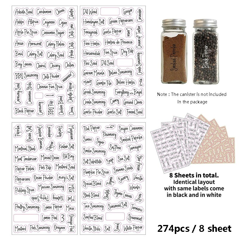 Spice Bottle Labels (274 pcs, 8 Sheets) Spice Bottle Labels (274 pcs, 8 Sheets)